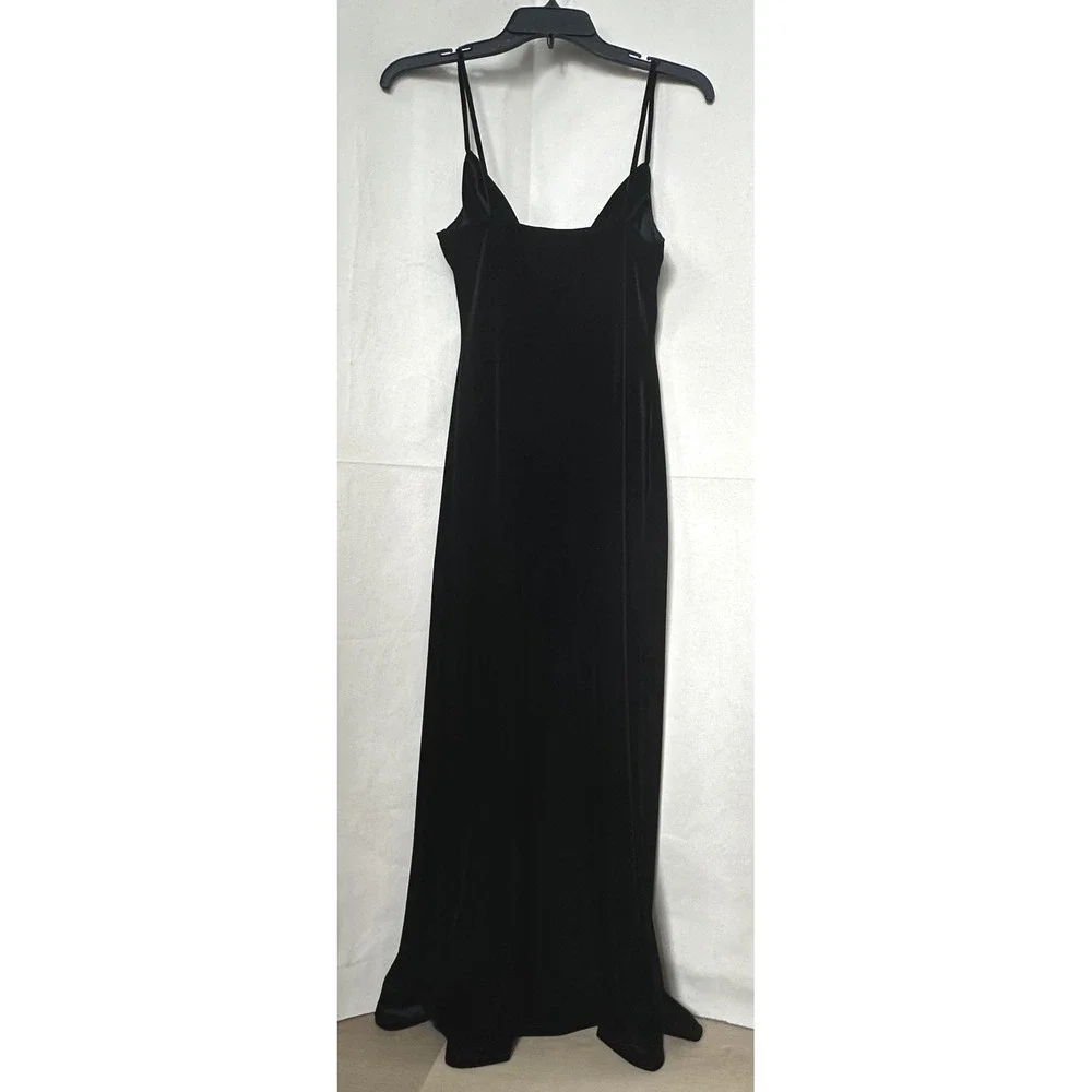 90s Y2K Jump‎ Apparel Witchygoth Black Velvet Cowl Neck Maxi Dress Slit Petite M
